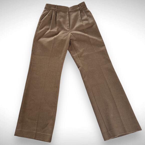 Favorite Daughter‎ Size 10 Plaid Toffee Houndstooth Trouser Wide Leg Pants Work - Picture 3 of 12